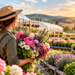 Cultură de flori și plante aromatice într-o fermă horticolă