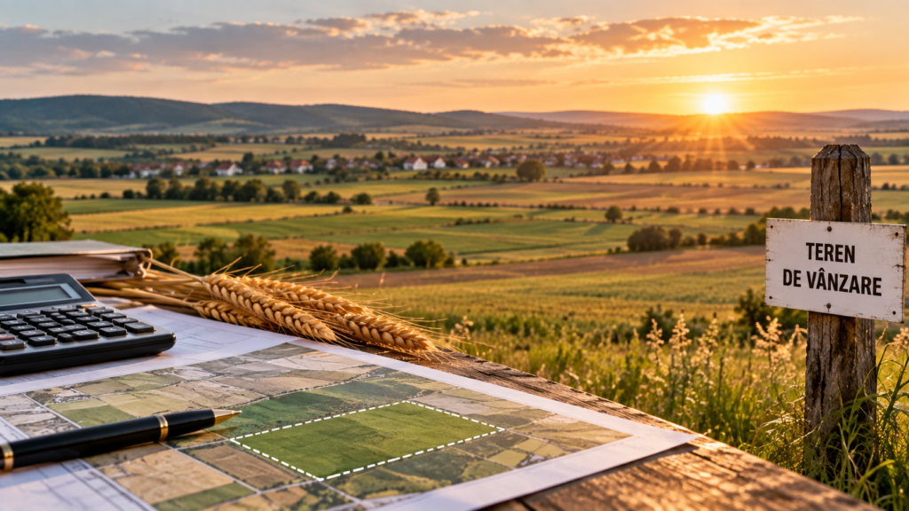Terenuri agricole în România și parcele cultivate într-o zonă rurală