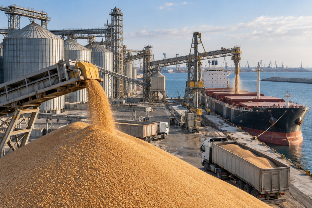 Cereale românești pregătite pentru export într-un terminal portuar de la Marea Neagră