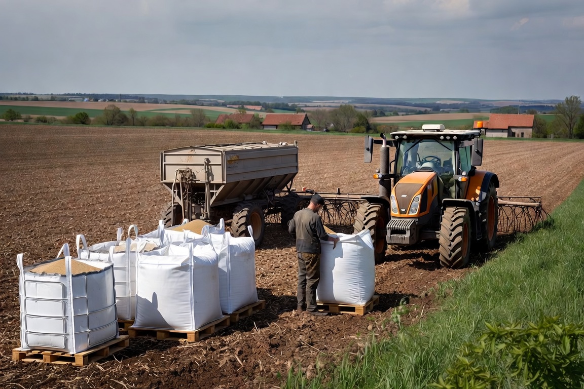Fermier din România pregătind îngrășămintele pentru lucrările agricole de primăvară