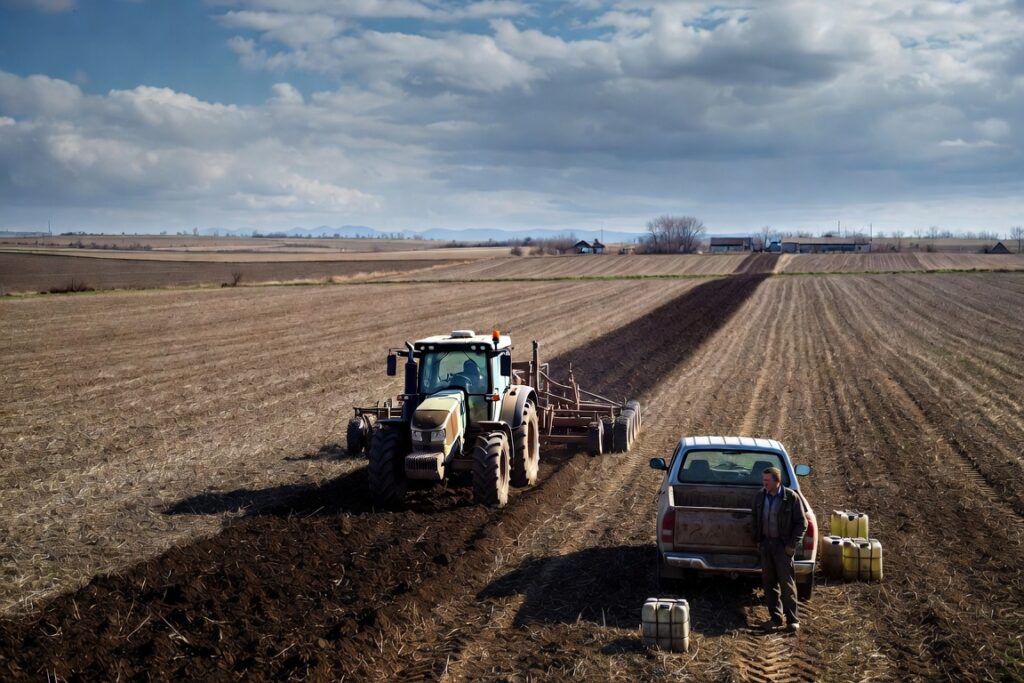 Fermier român în timpul lucrărilor agricole de primăvară pe un teren pregătit pentru noul sezon