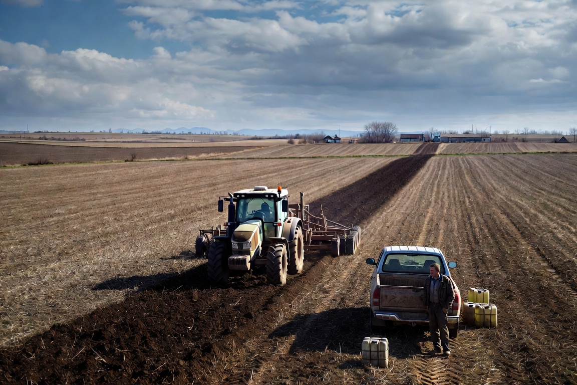 Fermier român în timpul lucrărilor agricole de primăvară pe un teren pregătit pentru noul sezon