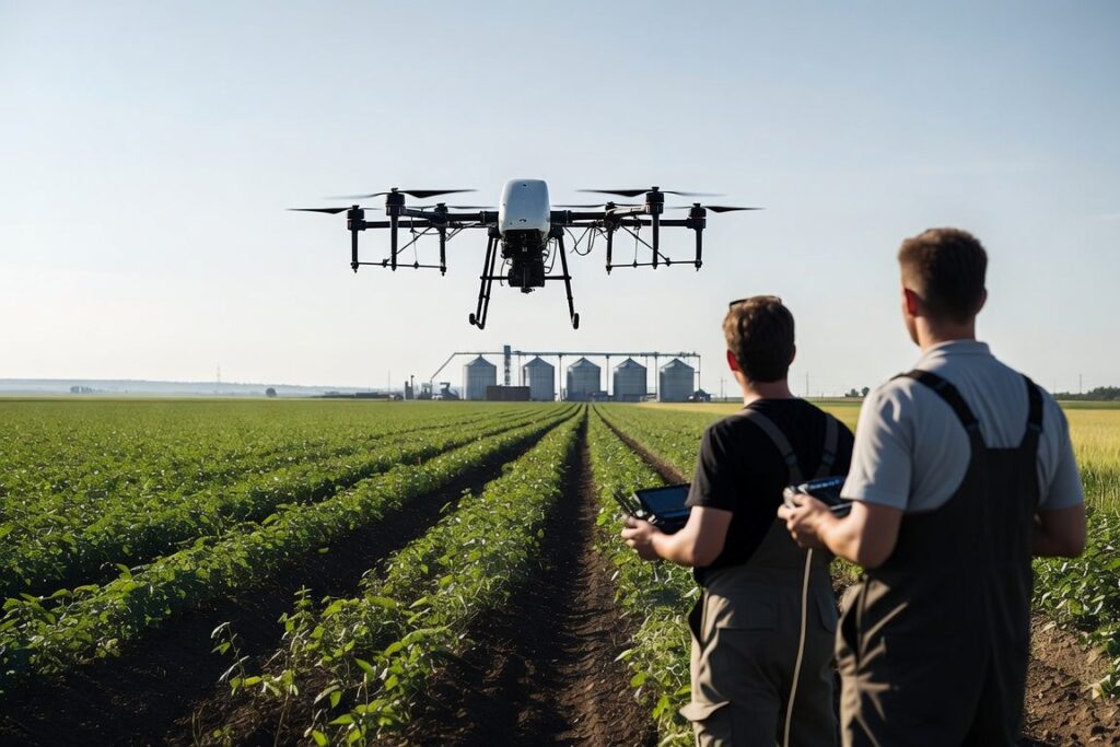 Dronă agricolă utilizată pentru lucrări de precizie într-o cultură din România