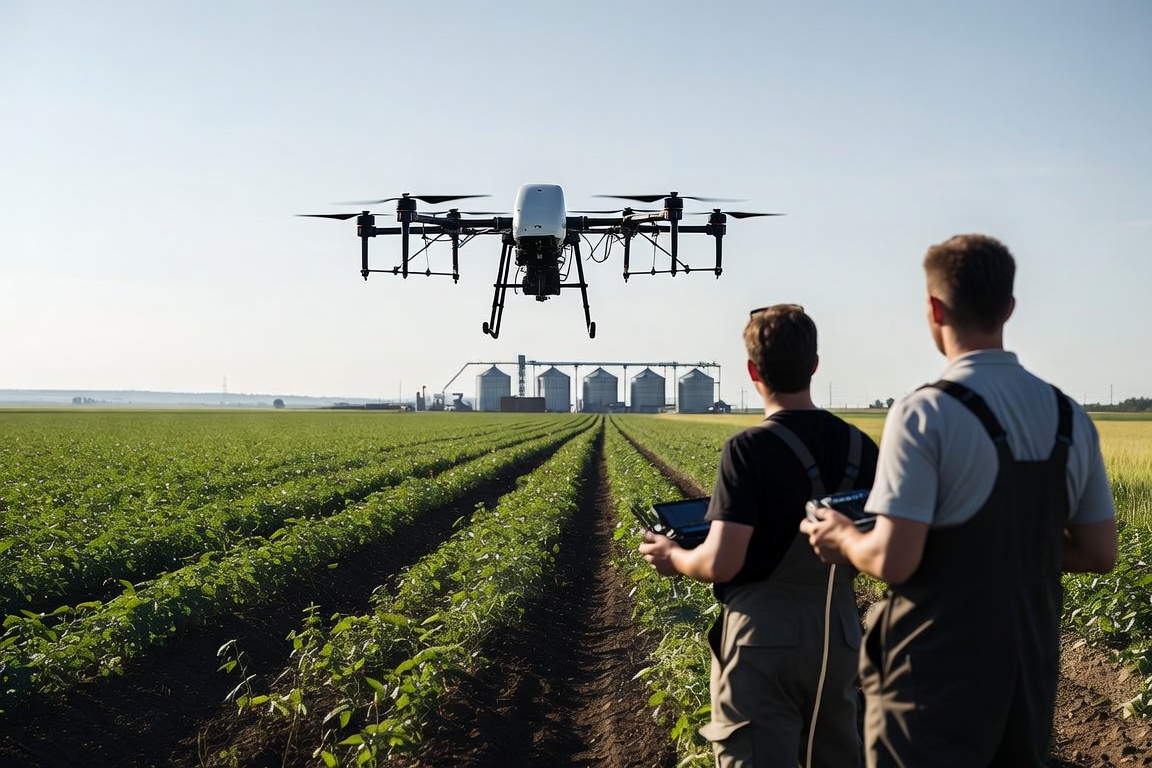 Dronă agricolă utilizată pentru lucrări de precizie într-o cultură din România